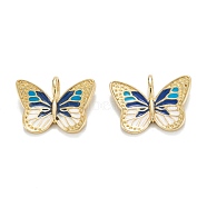 Brass Enamel Pendants, Real 18K Gold Plated, Long-Lasting Plated, Butterfly, Midnight Blue, 16.5x22x5mm, Hole: 5x3mm(KK-M220-05G-A)