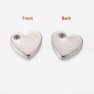 Tarnish Resistant 304 Stainless Steel Stamping Blank Tag Pendants, Heart Charms, Stainless Steel Color, 10x9x1.5mm, Hole: 1.8mm(STAS-Q112)