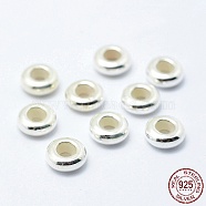 925 Sterling Silver Beads, with Rubber, Slider Stopper Beads, Rondelle, Silver, 7x3.5mm, Hole: 2.5mm(STER-I014-7mm-24S)