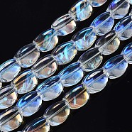 Electroplate Glass Beads Strand, AB Color, Triangular Prism, Light Cyan, 12x9.5~11.5x9mm, Hole: 1mm, about 52~53pcs/strand, 24.41 inch~ 24.80 inch(62~64cm)(EGLA-S188-23-B02)