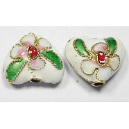 Handmade Cloisonne Beads, Heart, White, 12mm, Hole:2mm(X-CLB052Y-1)