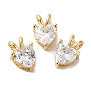 Rack Plating Brass Pave Cubic Zirconia Charms, Lead Free & Cadmium Free, Real 18K Gold Plated, Long-Lasting Plated, Heart Charm, Clear, 12.5x8x5mm, Hole: 3x2mm(KK-O142-41G)