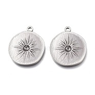 304 Stainless Steel Pendants, Flat Round with Star, Antique Silver, 28.5x24x2mm, Hole: 2mm(STAS-F263-16AS)