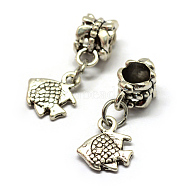 Alloy European Dangle Charms, Tibetan Style, Large Hole Pendants, Fish, Antique Silver, 23mm, Hole: 4.5mm(PALLOY-Q314-41)