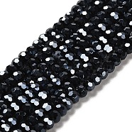 Electroplate Glass Bead Strands, Pearl Luster Plated, Faceted(32 Facets), Round, Prussian Blue, about 4mm in diameter, hole: 0.5mm, about 100pcs/strand, 14.2 inch(X-EGLA-R015-4mm-15)