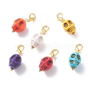 Synthetic Howlite Pendants Decorations, with Zinc Alloy Lobster Claw Clasps, Skull, Mixed Color, 43mm(HJEW-JM00634)