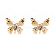 Brass Micro Pave Clear Cubic Zirconia Stud Earrings Findings, Nickel Free, Butterfly, Real 18K Gold Plated, 8x9mm, Hole: 0.8mm, Pin: 0.7mm(X-KK-T062-71G-NF)