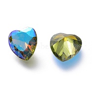 Cubic Zirconia Pointed Back Cabochons, Faceted Heart, Peridot SI, 8x8x4.5mm(ZIRC-H108-07B-214SI)