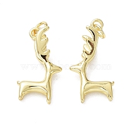 Brass Pendants, with Jump Ring, Cadmium Free & Lead Free, Rack Plating, Christmas Theme, Deer Charm, Real 18K Gold Plated, 23x12.5x7mm, Hole: 3mm(KK-G469-15G)