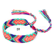 Cotton Braided Rhombus Pattern Cord Bracelet, Ethnic Tribal Adjustable Brazilian Bracelet for Women, Tomato, 5-7/8~14-1/8 inch(15~36cm)(FIND-PW0013-003A-59)