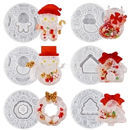 Christmas Theme Wreath/Sock/Tree/Snowman/Gingerbread Man/House DIY Silicone Quicksand Molds, Shaker Molds, Resin Casting Molds, for UV Resin, Epoxy Resin Craft Making, White, 100x11mm, 6pcs/set(SIMO-PW0017-12A)