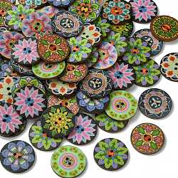 2-Hole Wooden Buttons, Mixed Color, Flower, 25x2mm, Hole: 1.8mm, about 100pcs/bag(BUTT-CJC0003-02A)