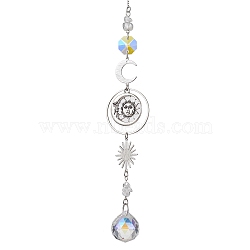 Natural Quartz Crystal Chip Hanging Ornaments, Sun & Glass Teardrop Hanging Suncatcher, Platinum, 290mm(HJEW-JM01838)