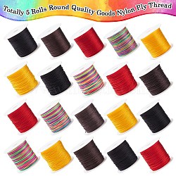 5 Rolls 5 Colros 3-Ply Round Nylon Thread, with Spool, Mixed Color, 0.2mm, about 109.36 Yards(100m)/Roll, 1 color/roll(NWIR-YW0001-06A)