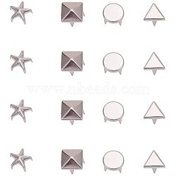 Brass Studs Rivets, For DIY Leather Craft, Square & Flat Round & Triagnle & Football & Five-Pointed Star, Platinum, 200pcs/box(KK-PH0036-28)