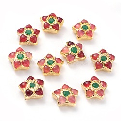 Cat Eye Beads, with Golden Tone Brass Findings, Star, Red, 24~25x26x11.5~12mm, Hole: 1.2mm(CE-B002-02G)