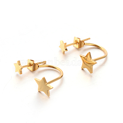 Ion Plating(IP) 304 Stainless Steel Ear Studs, Hypoallergenic Earrings, Star, Real 18K Gold Plated, 20~25x8mm, Pin: 0.8mm(EJEW-P045-14G)