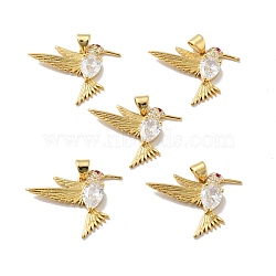 Bird Brass Micro Pave Clear Cubic Zirconia Pendants, Cadmium Free & Nickel Free & Lead Free, Real 18K Gold Plated, 19.5x27.5x4mm, Hole: 3.2x4.7mm(KK-G419-28G)