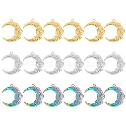 18Pcs 3 Colors 304 Stainless Steel Pendants, Moon with Rose, Mixed Color, 30x26.5x2.7mm, Hole: 2mm, 6pcs/color(STAS-DC0011-74)