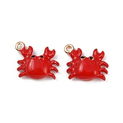 Brass Alloy Charms, with Enamel, Rack Plating, Golden, Crab, 12x15x4.5mm, Hole: 1.2mm(X-KK-R226-15G-02)