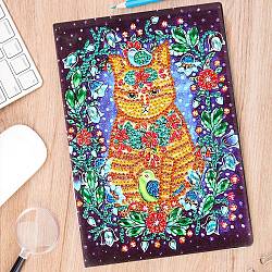 DIY Animal Theme Notebook Diamond Painting Kits, Including A5 Notebook, Resin Rhinestones, Diamond Sticky Pen, Tray Plate and Glue Clay, Cat Pattern, 207x145mm, 50 pages/book(DIAM-PW0004-111C)