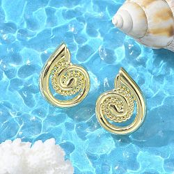 Brass Shell Shape Stud Earrings for Women, Golden, 24.5x19mm(EJEW-U035-10G)