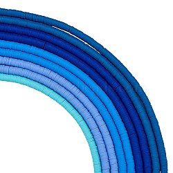 10 Strands 5 Colors Flat Round Handmade Polymer Clay Beads, Disc Heishi Beads for Hawaiian Earring Bracelet Necklace Jewelry Making, Blue, 6x1mm, Hole: 2mm, about 380~400pcs/strand, 17.70''(44.95cm), 2 strands/color(CLAY-SZ0002-02D)