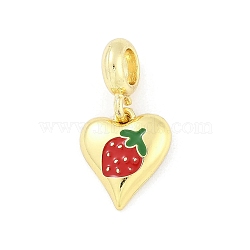 Brass Red Enamel Heart European Dangle Charms, Large Hole Pendants, Real 18K Gold Plated, Strawberry, 25mm, Hole: 4.5mm(KK-Z090-07G-01)