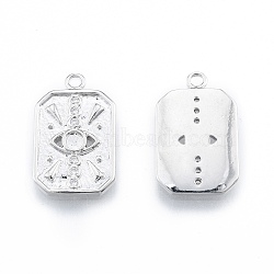 Brass Micro Pave Cubic Zirconia Pendant Cabochon Settings, Nickel Free, Rectangle with Eye, Real Platinum Plated, Tray: 2.5mm, 20.5x12.5x2mm, Hole: 1.8mm(KK-F841-02P)