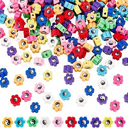 CHGCRAFT 300Pcs 10 Colors Handmade Polymer Clay Beads, for DIY Jewelry Crafts Supplies, Flower with Yinyang, Mixed Color, 8~9x7.5~8.5x4~4.5mm, Hole: 1.6~1.8mm, 30pcs/color(CLAY-CA0001-21)