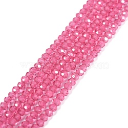 Transparent Glass Beads Strands, Faceted, Abacus, Hot Pink, 2x1.5~1.6mm, Hole: 0.8mm, about 235pcs/Strand, 14.17 inch(36cm)(GLAA-F079-A-01)