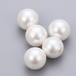 Spray Painted Shell Pearl Beads, Half Drilled, Round, Creamy White, 12mm, Half Hole: 1mm(BSHE-Q031-14A-12mm)