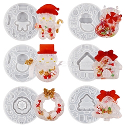 Christmas Theme Wreath/Sock/Tree/Snowman/Gingerbread Man/House DIY Silicone Quicksand Molds, Shaker Molds, Portrait Sculpture Resin Casting Molds, for UV Resin, Epoxy Resin Craft Making, White, 100x11mm, 6pcs/set(SIMO-PW0017-12A)