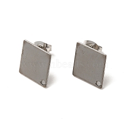 201 Stainless Steel Stud Earring Findings, with 304 Stainless Steel Pin & Hole & Friction Ear Nuts, Rhombus, Platinum, 16x13mm, Hole: 1.2mm, Pin: 0.7mm(STAS-D244-29P-A)
