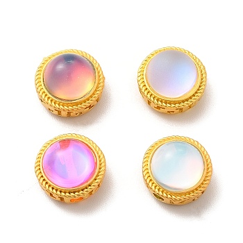 Alloy Beads, with Glass, Lead Free & Cadmium Free, Matter Gold Color, Half Round, Mixed Color, 11x8mm, Hole: 2mm