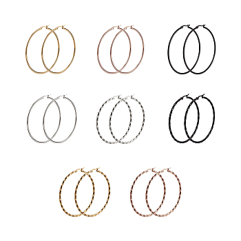 Titanium Steel Hoop Earrings, Ring, Mixed Color, 60mm, 8pairs/set