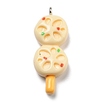 Opaque Resin Imitation Food Pendants, Kebab Charms with Platinum Tone Iron Loops, Blanched Almond, 35x14x7mm, Hole: 2mm