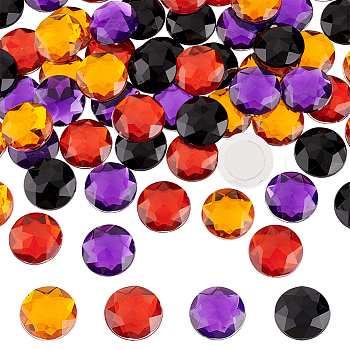 64Pcs 4 Style Halloween Self-Adhesive Acrylic Rhinestone Stickers, for DIY Decoration and Crafts, Faceted, Half Round, Mixed Color, 20x5.5mm, 16pcs/color