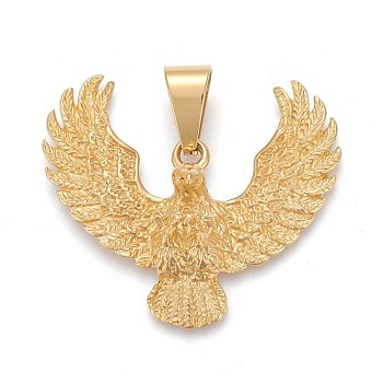 304 Stainless Steel Pendants, Eagle, Golden, 38x44.5x9.5mm, Hole: 6.5x12mm
