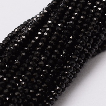 Natural Black Spinel Bead Strands, Faceted, Rondelle, 2mm, Hole: 1mm, about 170pcs/strand, 13.3 inch
