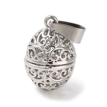 Alloy Bead Cage Pendants, Hollow Cage Charms for Chime Ball Pendant Making, Platinum, Egg, 22x15mm, Hole: 9x4mm