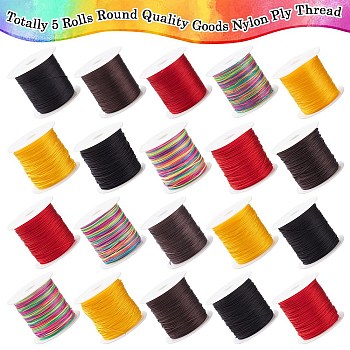 5 Rolls 5 Colros 3-Ply Round Nylon Thread, with Spool, Mixed Color, 0.2mm, about 109.36 Yards(100m)/Roll, 1 color/roll