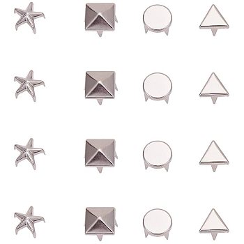 Brass Studs Rivets, For DIY Leather Craft, Square & Flat Round & Triagnle & Football & Five-Pointed Star, Platinum, 200pcs/box