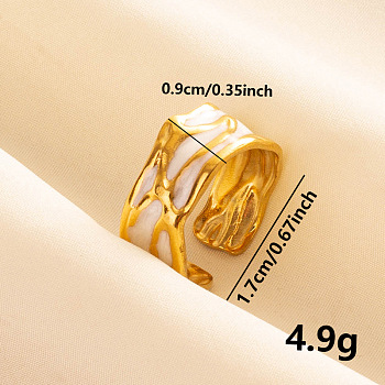 Stylish 304 Stainless Steel Enamel Cuff Ring, Wide Band Open Ring for Women, Golden