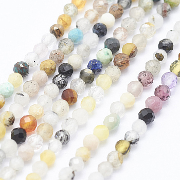 Natural Mixed Stone Beads Strands, Faceted, Round, Mixed Color, 2~2.5mm, Hole: 0.5mm, about 195~208pcs/strand, 15.3 inch~15.7 inch(39~40cm)