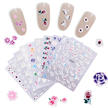 Fashewelry 10 Sheets 10 Patterns 5D Nail Art Stickers Anaglyph Decals, for Nail Tips Decorations, Mixed Patterns, 154x85mm, 1sheet/Pattern