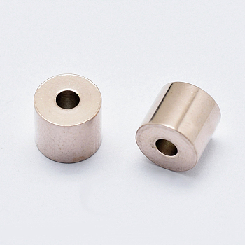 Eco-Friendly 316 Surgical Stainless Steel Drilled Beads, Long-Lasting Plated, Column, Real Rose Gold Plated, 7x6mm, Hole: 2mm