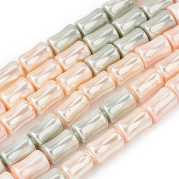 Electroplate Opaque Glass Imitation Pearl Beads Strands, Bamboo Joint, Mixed Color, 10x6mm, Hole: 1mm, about 39pcs/strand, 15.55''(39.5cm)