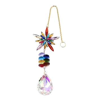 Alloy Glass Teardrop & Star Charm Suncatchers, Rainbow Prism Hanging Ornaments for Garden, Window, Colorful, 323x59.5x16.5mm