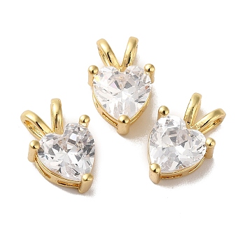 Rack Plating Brass Pave Cubic Zirconia Charms, Lead Free & Cadmium Free, Real 18K Gold Plated, Long-Lasting Plated, Heart Charm, Clear, 12.5x8x5mm, Hole: 3x2mm